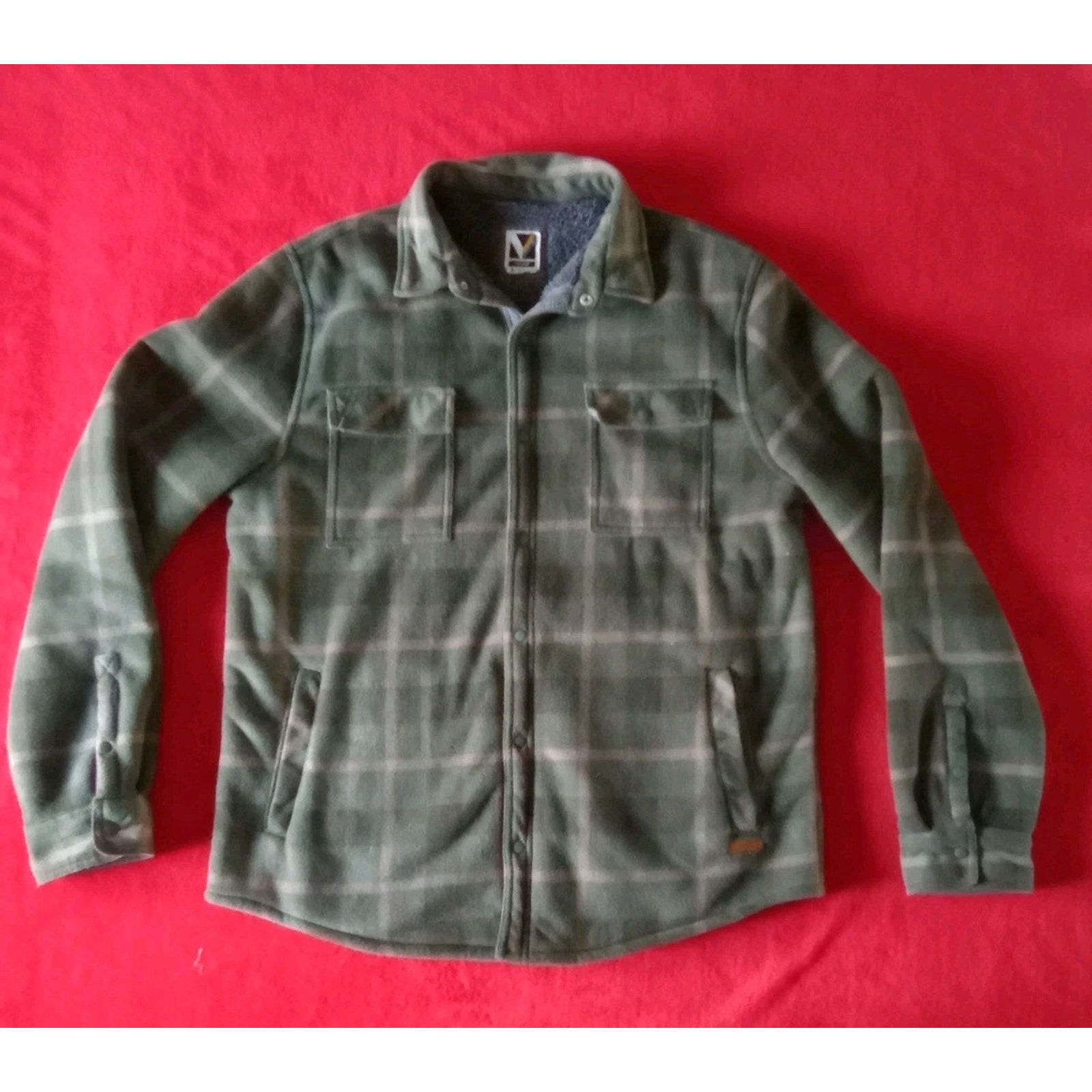 Heavyweight Thick Polar Fleece Sherpa Lined Shirt Jacket Plaid Voyager Men's L